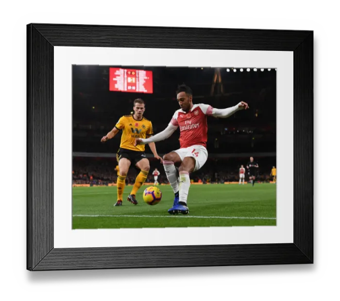 Framed Print : Aubameyang vs Bennett: Arsenal vs Wolverhampton Wanderers, Premier League Showdown