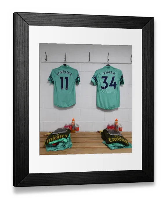 Framed Print : Arsenal Football Club: Torreira and Xhaka Gear Up in the Changing Room before AFC Bournemouth Clash (2018-19)