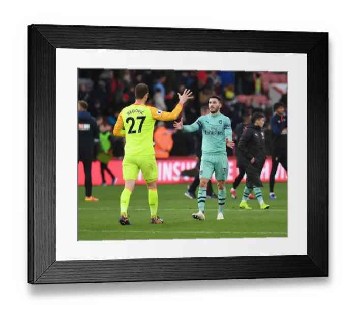 Framed Print : Sead Kolasinac and Asmir Begovic Clash Between the Lines: AFC Bournemouth vs. Arsenal FC (2018-19)