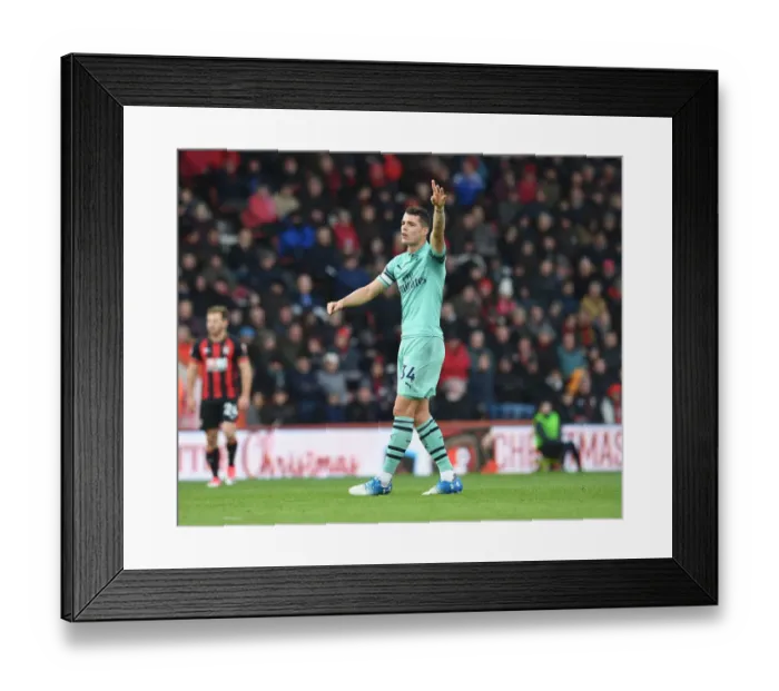 Framed Print : Granit Xhaka in Action: AFC Bournemouth vs. Arsenal FC, Premier League 2018-19