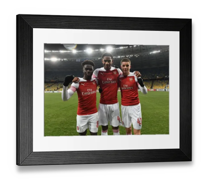 Framed Print : Arsenal Debutants Saka, Medley, and Gilmour Post-Match against Vorskla Poltava in UEFA Europa League Framed Print : Arsenal Debutants Saka, Medley, and Gilmour Post-Match against Vorskla Poltava in UEFA Europa League