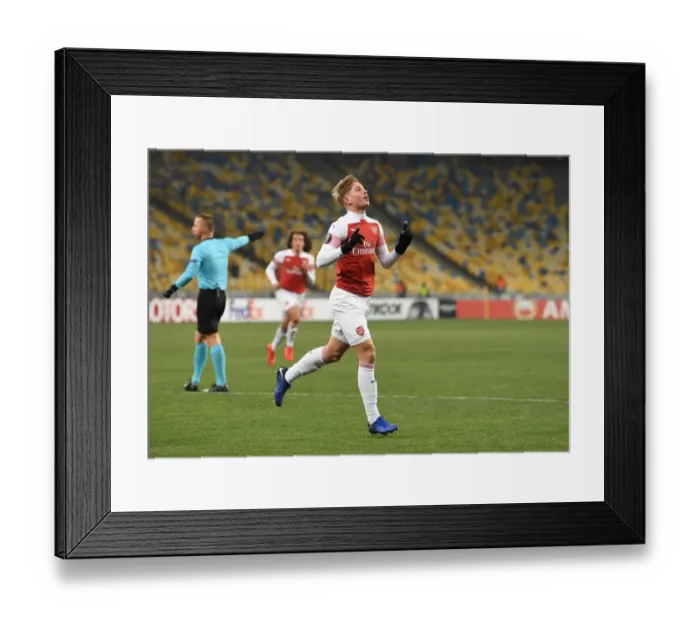 Framed Print : Emile Smith Rowe Scores First Goal: Arsenal Triumphs Over Vorskla Poltava in Europa League