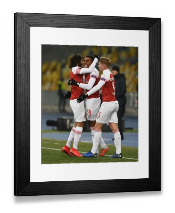 Framed Print : Arsenal's Double Delight: Joe Willock and Emile Smith Rowe Celebrate Goals in Europa League Victory Framed Print : Arsenal's Double Delight: Joe Willock and Emile Smith Rowe Celebrate Goals in Europa League Victory