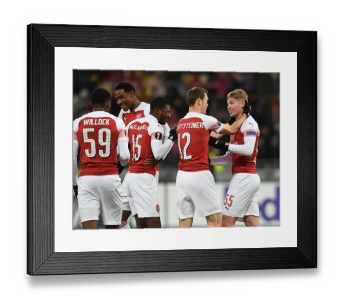 Framed Print : Emile Smith Rowe celebrates scoring Arsenals disallowed goal with Stephan Lichtsteiner Framed Print : Emile Smith Rowe celebrates scoring Arsenals disallowed goal with Stephan Lichtsteiner