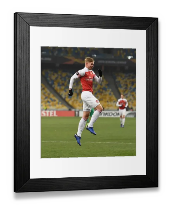 Framed Print : Emile Smith Rowe celebrates scoring Arsenals 1st goal. FC Vorskla Poltava 0: 3 Arsenal