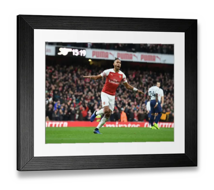 Framed Print : Arsenal's Aubameyang Scores Brace: Securing Premier League Victory over Tottenham (2018-19)