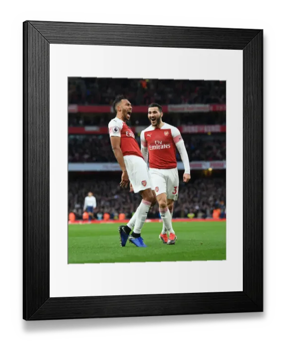 Framed Print : Aubameyang and Kolasinac Celebrate Arsenal's Winning Goal Against Tottenham