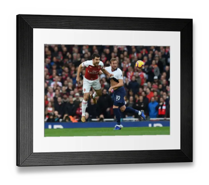 Framed Print : Clash of Titans: Sokratis vs. Harry Kane - Arsenal vs. Tottenham, Premier League 2018-19