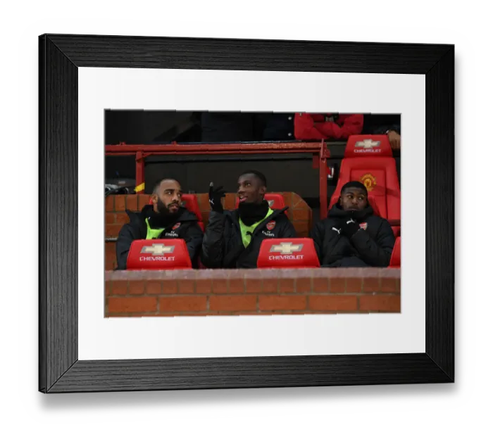 Framed Print : Arsenal Substitutes: Lacazette, Nketiah, Maitland-Niles at Old Trafford (Manchester United vs Arsenal, 2018-19) Framed Print : Arsenal Substitutes: Lacazette, Nketiah, Maitland-Niles at Old Trafford (Manchester United vs Arsenal, 2018-19)