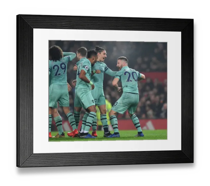 Framed Print : Arsenal's Triumph: Mustafi, Aubameyang, and Bellerin's Goal Celebration vs. Manchester United (2018-19) Framed Print : Arsenal's Triumph: Mustafi, Aubameyang, and Bellerin's Goal Celebration vs. Manchester United (2018-19)