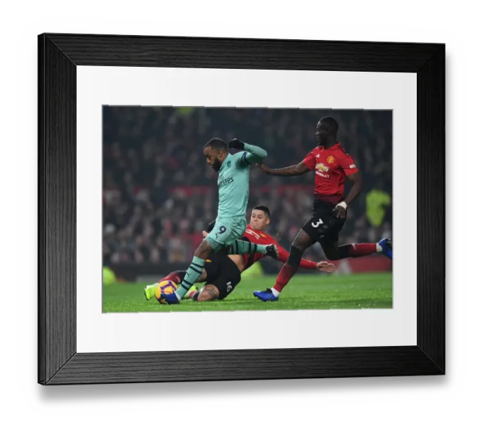 Framed Print : Lacazette's Dramatic Double: Overcoming Rojo and Bailly at Old Trafford (2018-19)