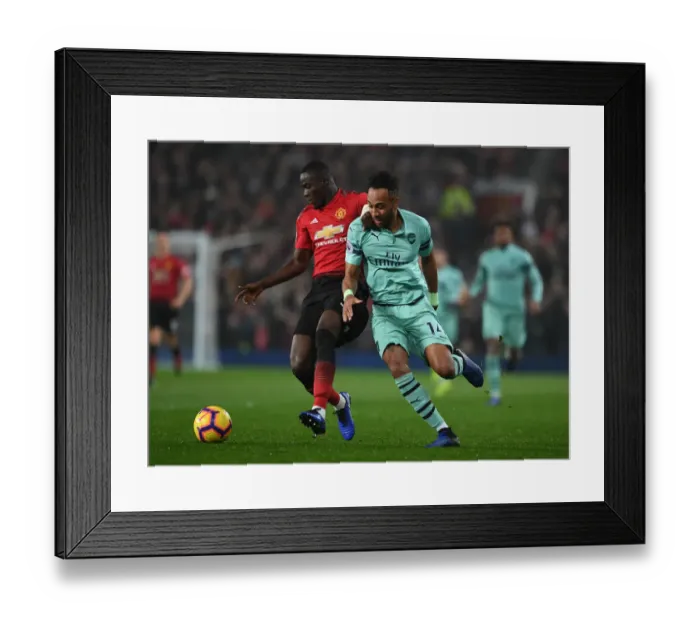 Framed Print : Clash of Titans: Aubameyang vs. Bailly - Manchester United vs. Arsenal FC, Premier League