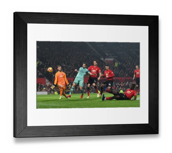 Framed Print : Mkhitaryan vs Matic and De Gea: Intense Battle at Old Trafford - Manchester United vs Arsenal, Premier League 2018-19