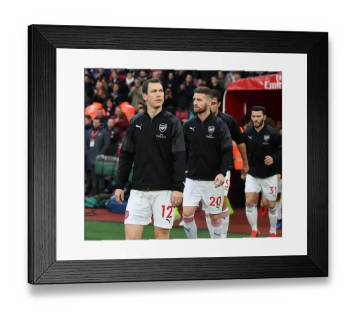 Framed Print : Arsenal's Lichtsteiner and Mustafi in Action against Huddersfield Town