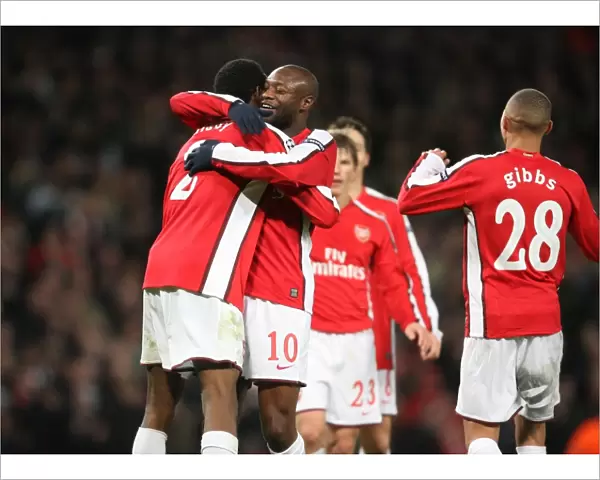 Abou Diaby celebrates scoring Arsenals 4th goal with William Gallas