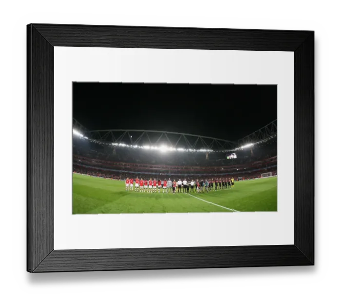 Framed Print : The Arsenal and AZ teams line up before the match