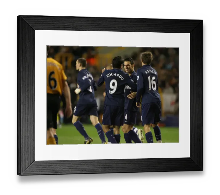 Framed Print : Celebrating Glory: Arsenal's Unforgettable 4-1 Victory Over Wolves (2009) - Fabregas, Ramsey, and Eduardo's Euphoric Moment Framed Print : Celebrating Glory: Arsenal's Unforgettable 4-1 Victory Over Wolves (2009) - Fabregas, Ramsey, and Eduardo's Euphoric Moment