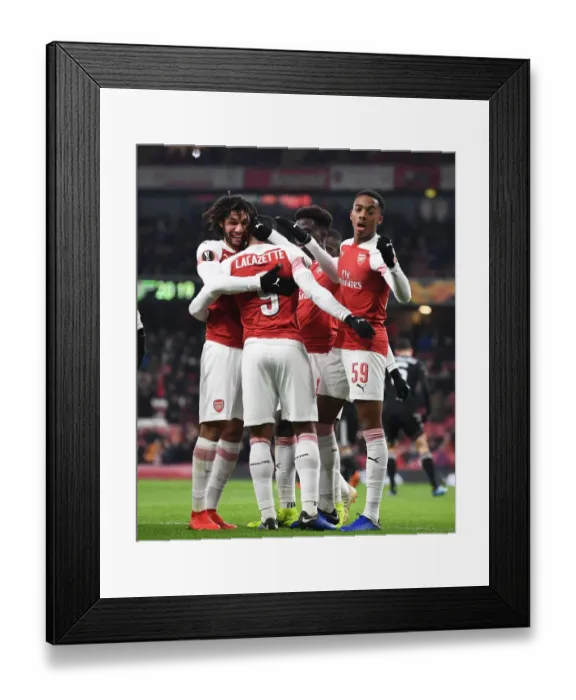 Framed Print : Arsenal Celebrate: Lacazette Scores in Europa League Win vs Qarabag (2018-19)