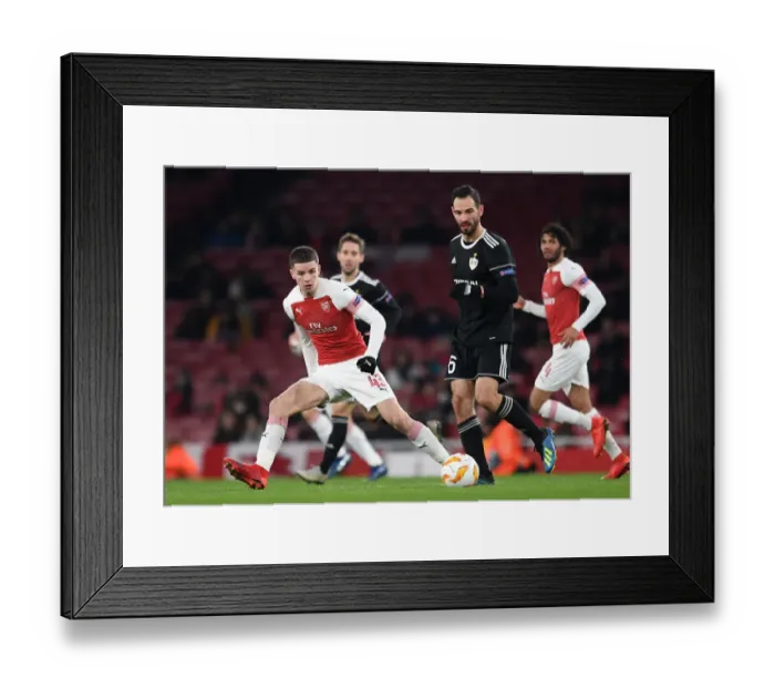 Framed Print : Arsenal's Charlie Gilmour Closes Down Qarabag's Simeon Slavchev in Europa League Clash Framed Print : Arsenal's Charlie Gilmour Closes Down Qarabag's Simeon Slavchev in Europa League Clash