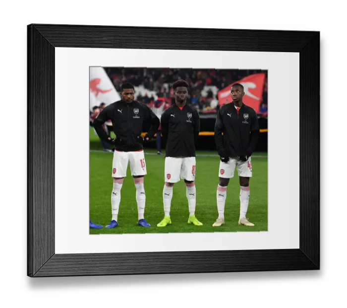Framed Print : Arsenal's Young Talents: Ainsley Maitland-Niles, Bukayo Saka, and Eddie Nketiah Before UEFA Europa League Match vs Qarabag Framed Print : Arsenal's Young Talents: Ainsley Maitland-Niles, Bukayo Saka, and Eddie Nketiah Before UEFA Europa League Match vs Qarabag