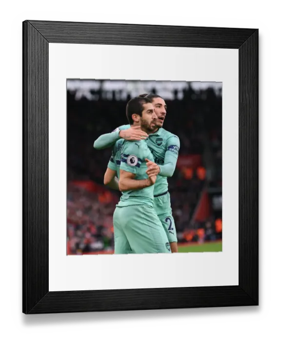 Framed Print : Mkhitaryan and Bellerin Celebrate Arsenal's First Goal Against Southampton (2018-19) Framed Print : Mkhitaryan and Bellerin Celebrate Arsenal's First Goal Against Southampton (2018-19)