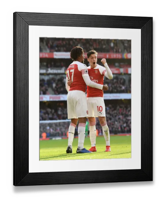 Framed Print : Triumphant Moment: Iwobi and Ozil's Euphoric Goal Celebration (Arsenal vs Burnley, 2018-19)