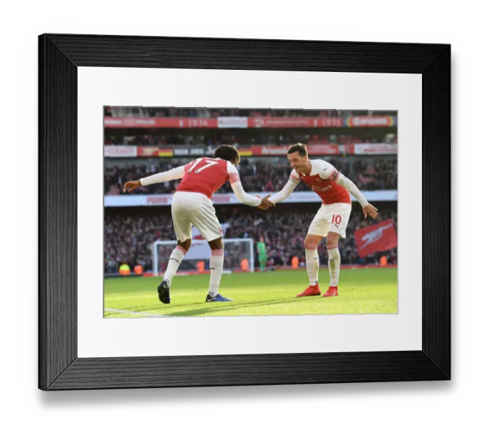 Framed Print : Arsenal's Iwobi and Ozil Celebrate Goal Against Burnley, 2018-19 Premier League