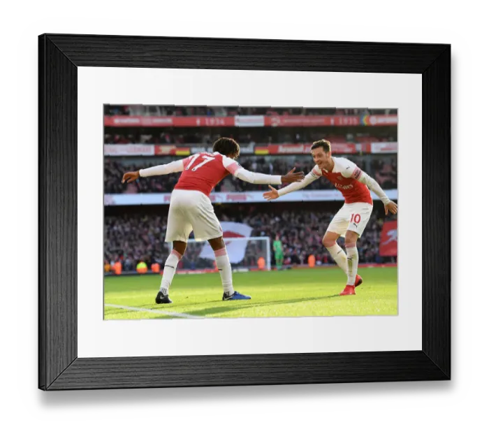 Framed Print : Arsenal's Iwobi and Ozil: United in Triumph - Celebrating a Goal Against Burnley, 2018-19 Premier League