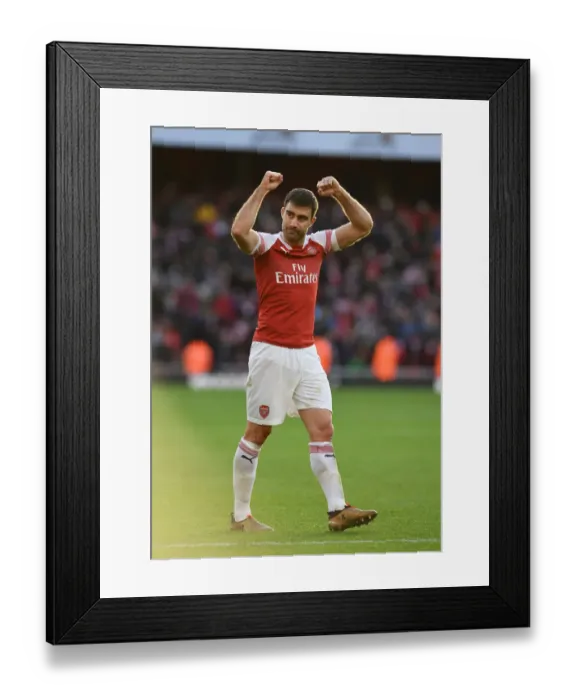 Framed Print : Arsenal's Sokratis Reacts After Arsenal FC vs Burnley FC, Premier League 2018-19
