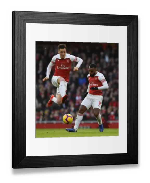 Framed Print : Arsenal's Lacazette and Ozil in Action: Arsenal FC vs Burnley FC, Premier League 2018-19