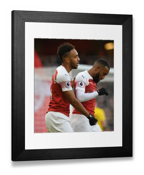 Framed Print : Arsenal: Aubameyang and Lacazette Celebrate First Goal vs Burnley (2018-19)