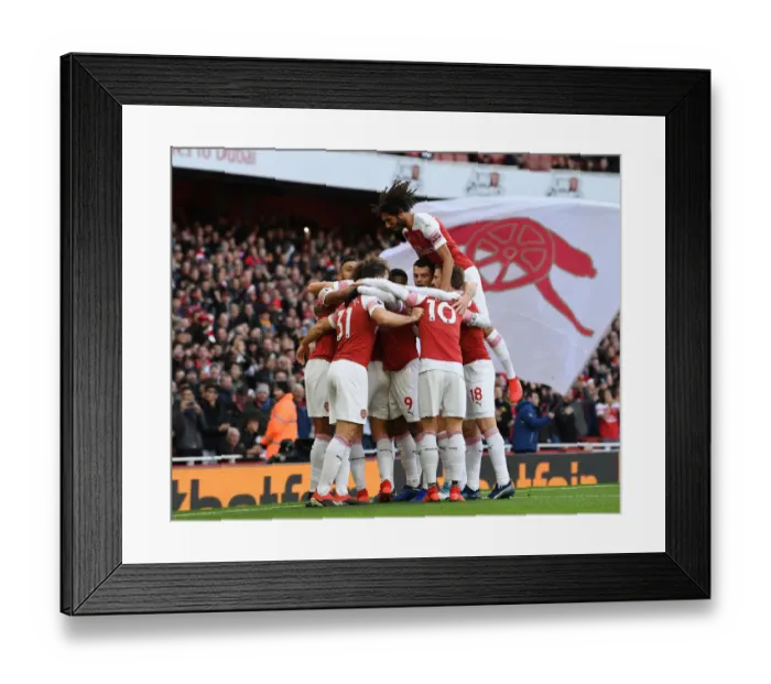 Framed Print : Arsenal's Aubameyang Scores and Celebrates with Team against Burnley (2018-19) Framed Print : Arsenal's Aubameyang Scores and Celebrates with Team against Burnley (2018-19)