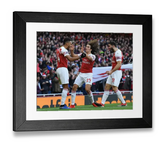 Framed Print : Arsenal's Aubameyang Scores First Goal, Celebrates with Guendouzi and Kolasinac vs Burnley (2018-19) Framed Print : Arsenal's Aubameyang Scores First Goal, Celebrates with Guendouzi and Kolasinac vs Burnley (2018-19)