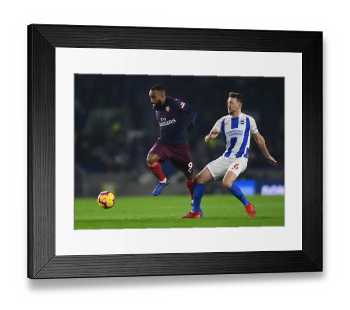 Framed Print : Lacazette vs Stephens: Battle in the Premier League - Brighton & Hove Albion vs Arsenal FC Framed Print : Lacazette vs Stephens: Battle in the Premier League - Brighton & Hove Albion vs Arsenal FC
