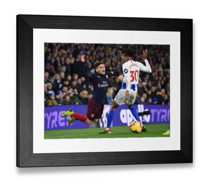 Framed Print : Torreira vs Bernardo: Intense Battle in Brighton & Hove Albion vs Arsenal FC Premier League Clash Framed Print : Torreira vs Bernardo: Intense Battle in Brighton & Hove Albion vs Arsenal FC Premier League Clash