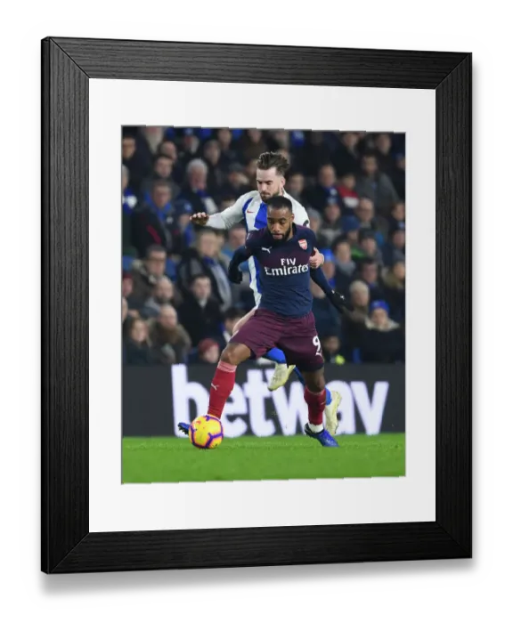 Framed Print : Arsenal's Lacazette Clashes with Propper in Brighton-Arsenal Premier League Showdown Framed Print : Arsenal's Lacazette Clashes with Propper in Brighton-Arsenal Premier League Showdown