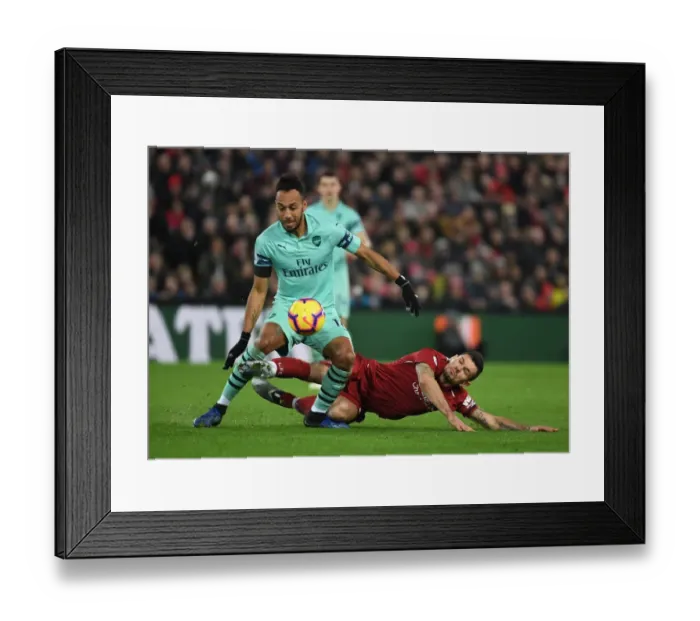 Framed Print : Clash at Anfield: Aubameyang vs. Lovren - Liverpool vs. Arsenal, Premier League 2018-19