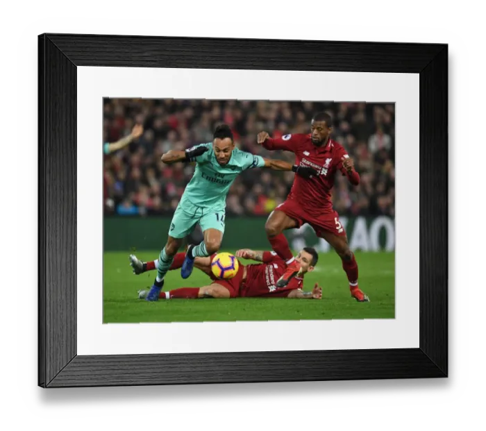 Framed Print : Aubameyang vs. Wijnaldum: A Premier League Rivalry Ignites at Anfield Framed Print : Aubameyang vs. Wijnaldum: A Premier League Rivalry Ignites at Anfield