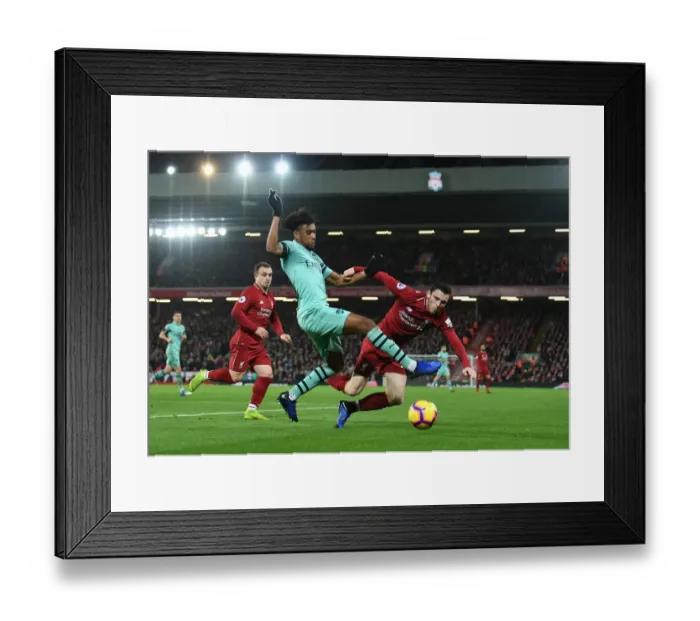 Framed Print : Clash at Anfield: Iwobi vs Robertson - Liverpool vs Arsenal, Premier League 2018-19