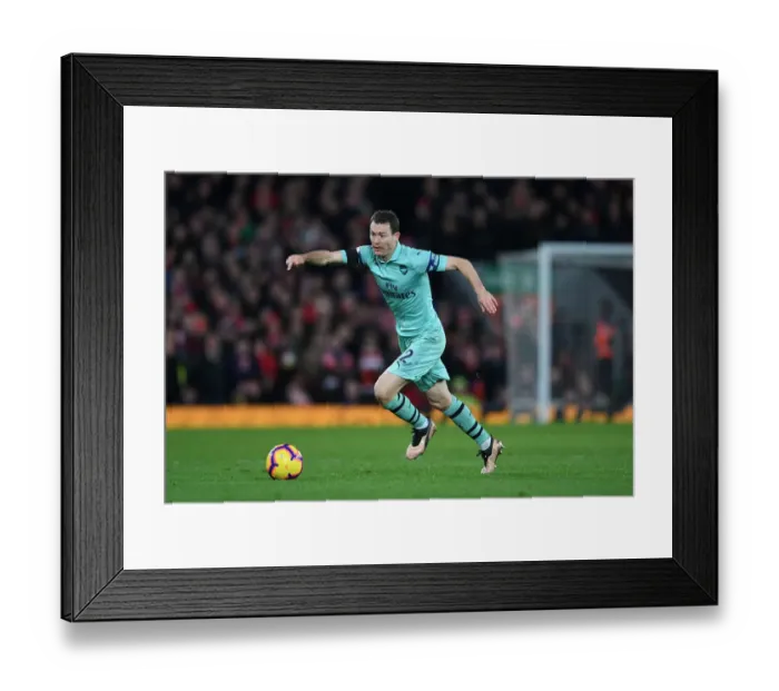 Framed Print : Stephan Lichtsteiner Faces Off at Anfield: Liverpool vs. Arsenal (2018-19)