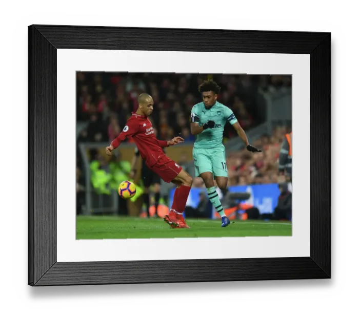 Framed Print : Clash of Titans: Fabinho vs. Iwobi - Liverpool vs. Arsenal, Premier League 2018-19