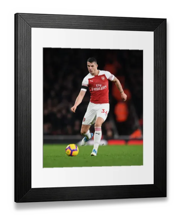 Framed Print : Granit Xhaka: Arsenal Midfielder in Action against Fulham, Premier League 2018-19