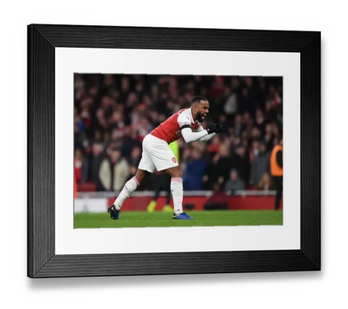 Framed Print : Alexandre Lacazette Scores Arsenal's Second Goal vs. Fulham (2018-19): Celebrating at Emirates Stadium