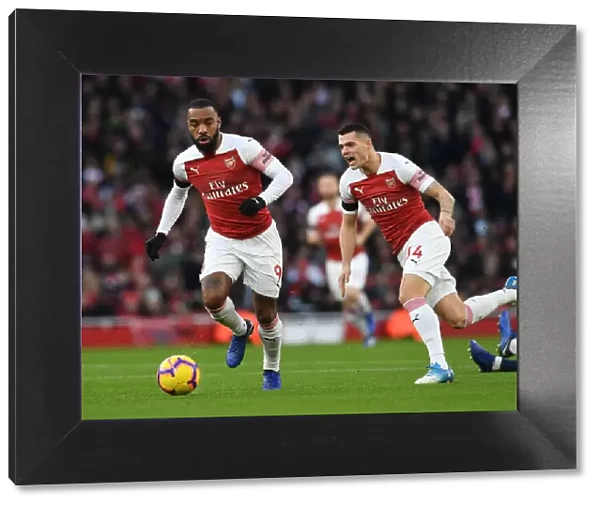 Arsenal's Lacazette and Xhaka in Action: Arsenal FC vs Fulham FC, Premier League 2018-19