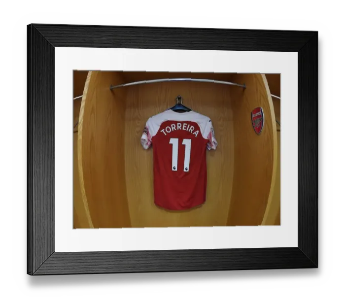 Framed Print : Arsenal FC: Lucas Torreira's Hanging Jersey in the Changing Room before Arsenal v Fulham, Premier League 2018-19 Framed Print : Arsenal FC: Lucas Torreira's Hanging Jersey in the Changing Room before Arsenal v Fulham, Premier League 2018-19