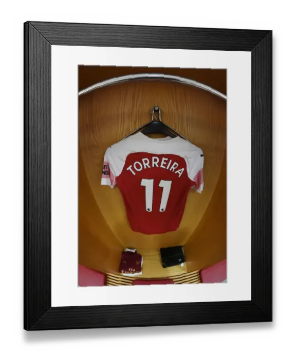 Framed Print : Arsenal FC: Torreira's Hanging Jersey in the Changing Room before Arsenal vs Fulham (2018-19) Framed Print : Arsenal FC: Torreira's Hanging Jersey in the Changing Room before Arsenal vs Fulham (2018-19)