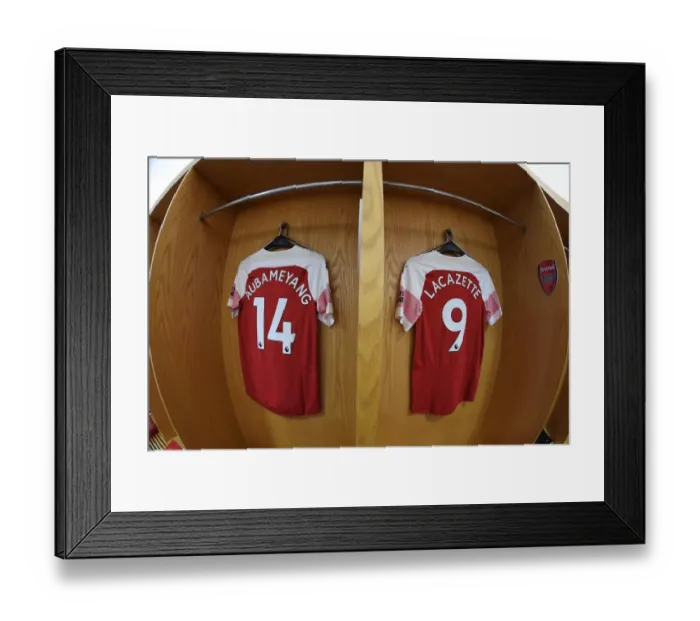 Framed Print : Arsenal Changing Room: Aubameyang and Lacazette Gear Up for Arsenal v Fulham (2018-19)
