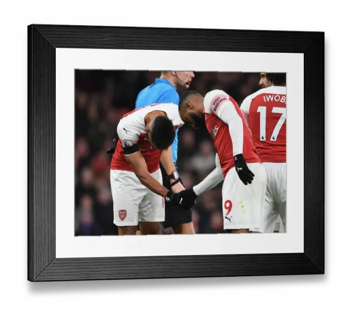 Framed Print : Arsenal's Lacazette and Aubameyang Celebrate Goals Against Fulham in Premier League Clash (January 2019)