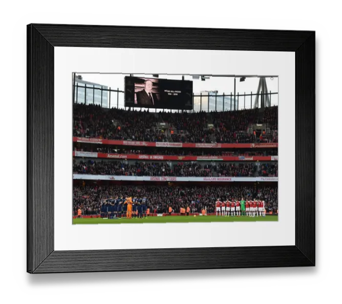 Framed Print : Arsenal players minutes silence for former Chairman Peter Hill-Wood the match. Arsenal 4 Framed Print : Arsenal players minutes silence for former Chairman Peter Hill-Wood the match. Arsenal 4