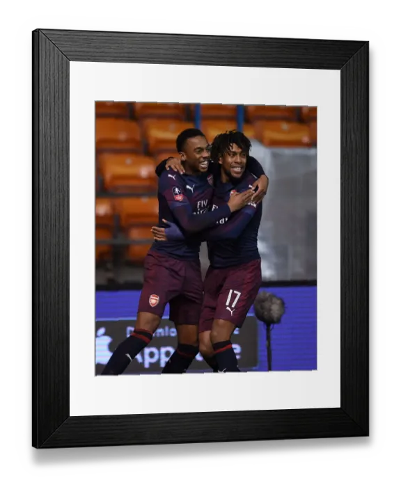Framed Print : Arsenal's Joe Willock and Alex Iwobi Celebrate Goal in FA Cup Victory over Blackpool